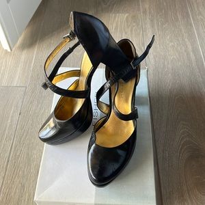 Marc Fisher Platform Shoes- Black Leather. Sz 7.5.  4 inch heels